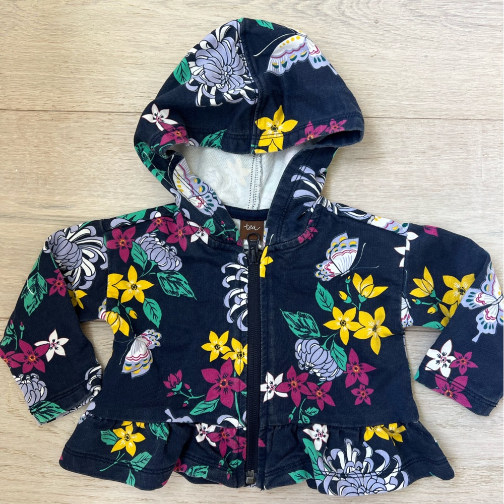 Tea Collection 6-9 mo Hooded Jacket navy blue floral